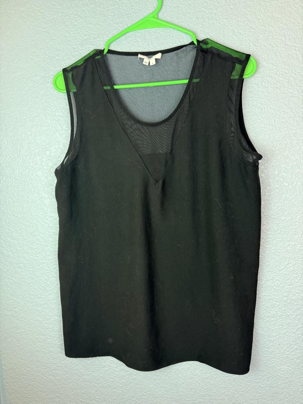Helmut Lang Tank Top Womens Large Black Mesh Sheer Scoop Neck Sleeveless Basic